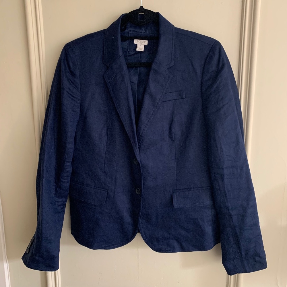 Like new J Crew Navy Linen Schoolboy Blazer (12)